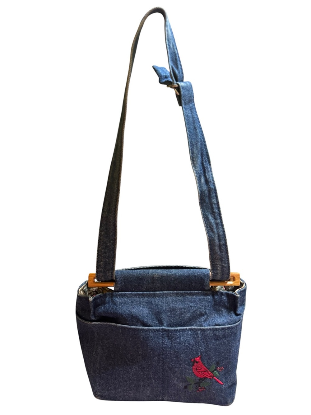 Bag Lady Embroidered Denim Cardinal Spring Bag - Picture 13 of 15